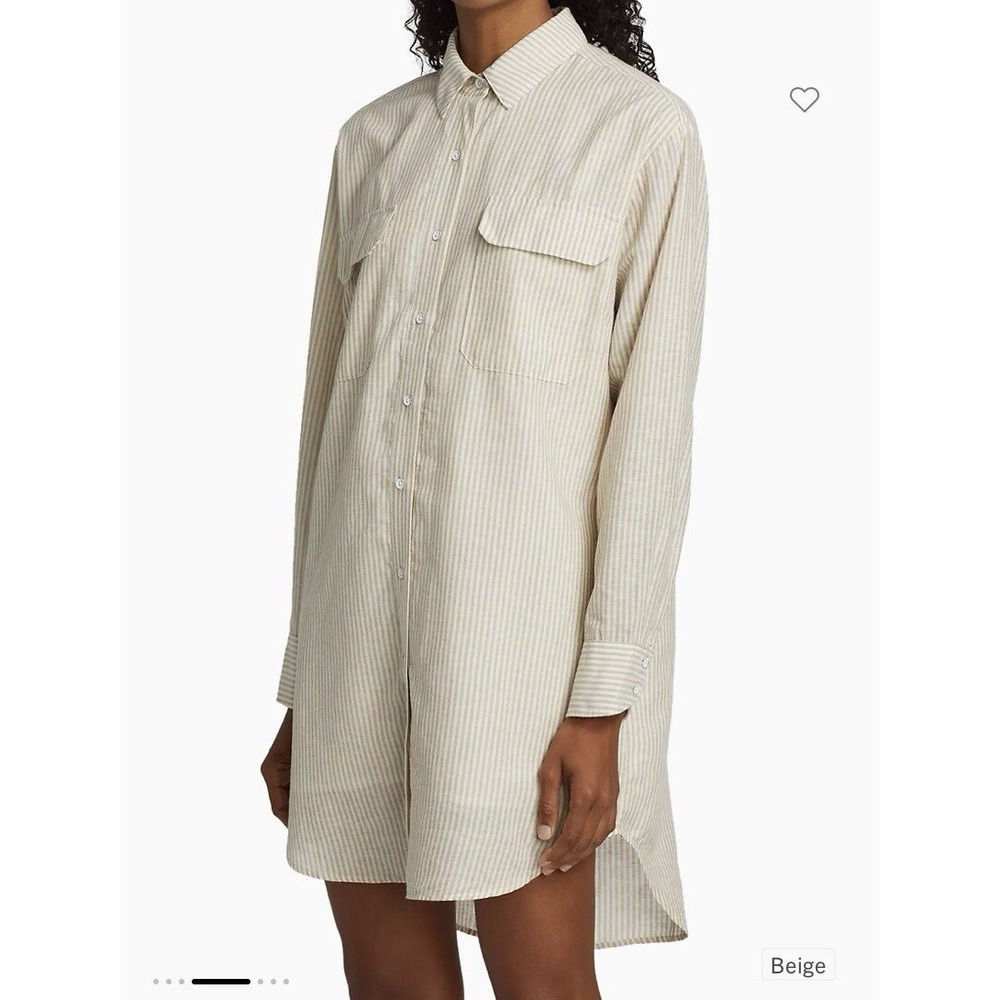 Rag & Bone Tunic Shirt Women Medium Beige Striped Modal Linen Longline Button Up